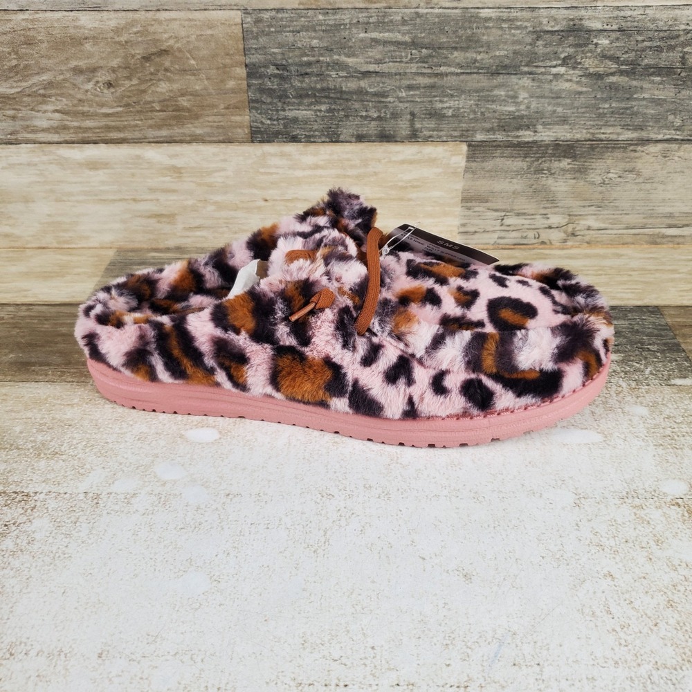 Hey Dude Wally Slipper Leo Fur Womens Sz 11 Comfort Pink Multi Slip On Shoes